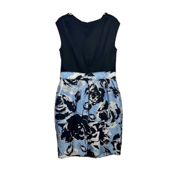 ST. JOHN Mikado Rose Blossom Floral Knee Length Shift Dress in Black/Blue Size 2 - Picture 2 of 7